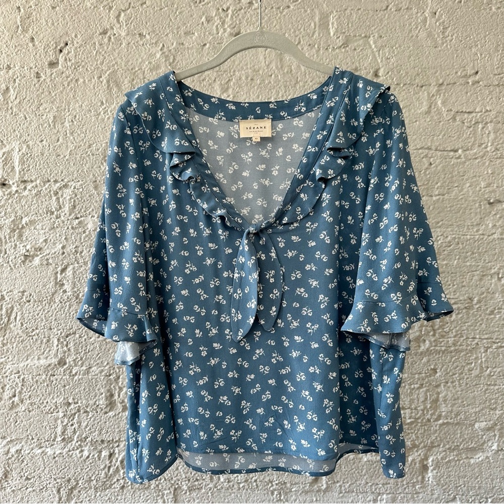 Sezane Flutter Sleeve Blouse